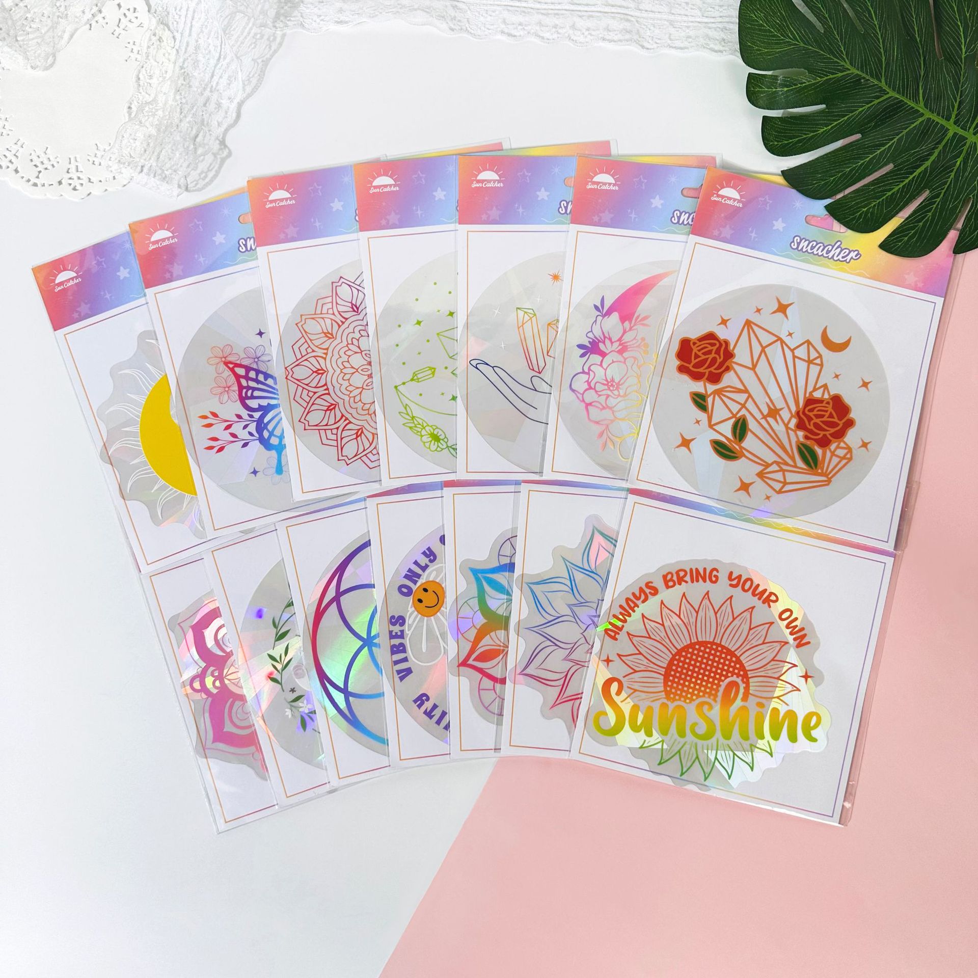 New Sunshine Catcher Colorful Anti Collision Glass Home Decoration with Adhesive Prism Laser Window Sticker_voghion.com