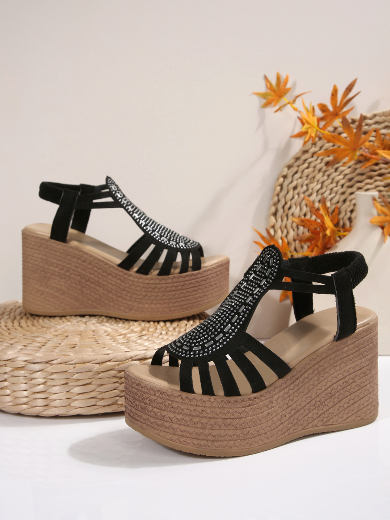 Sandali zeppa donna con strass ed elastico_voghion.com