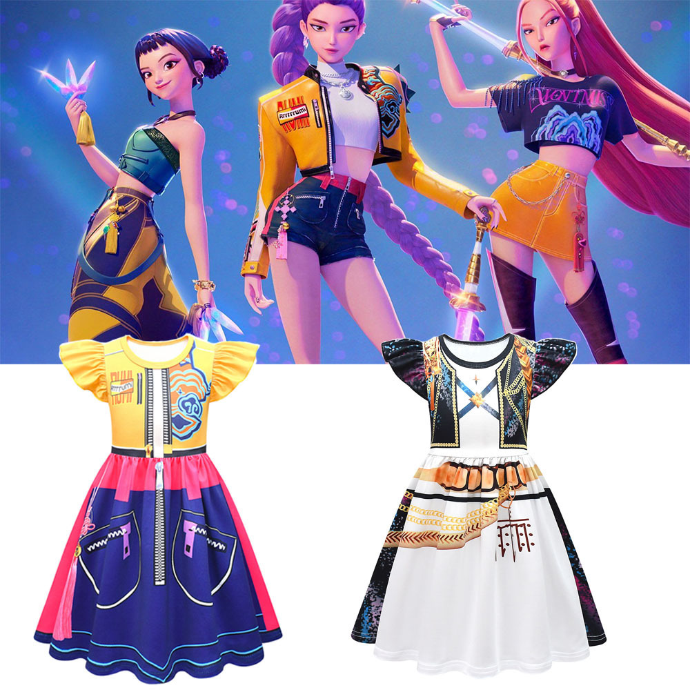 2025 Halloween New K-Pop Girl Group K-Pop Hunter Girl Group Cos Suit Rumi Kidsren's Flying Sleeve Dress
