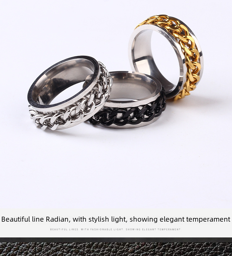 Accessori alla moda in acciaio al titanio caldo, anello a catena girevole in acciaio inossidabile per l'apertura delle bottiglie, anello girevole alla moda per l'apertura delle bottiglie da uomo_voghion.com
