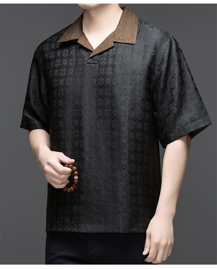 Áo polo nam tay ngắn lụa mulberry dáng rộng cao cấp — Đen SPH8826 chi tiết 11