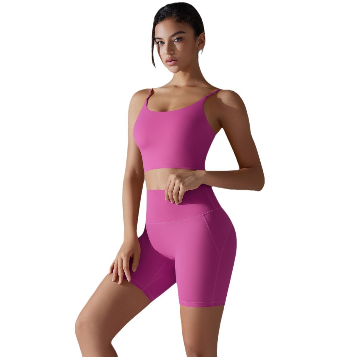 Nuevo tipo sin pantalones interiores cintura alta caderas desnudas ajustadas yoga ropa interior deportiva corredor bra pantalones cortos set mujer