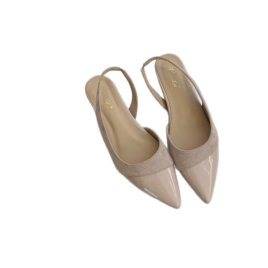 Francés de tacón bajo rosa suave Baotou sandalias zapatos de hadas 2025 nuevo estilo primavera y verano punta puntiaguda noche temperamento zapatos individuales