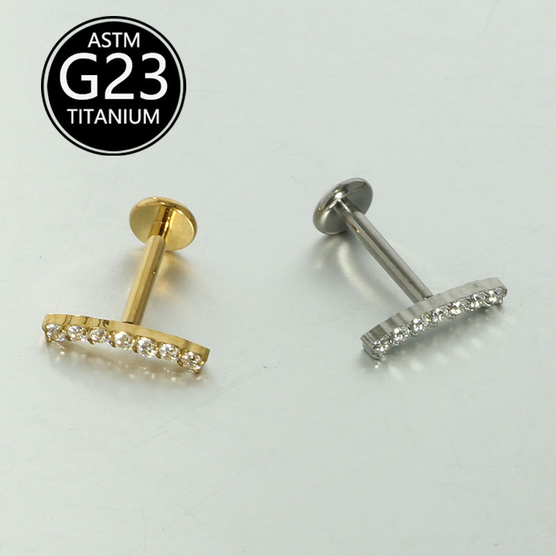 Silver pointed spike labret stud material detail