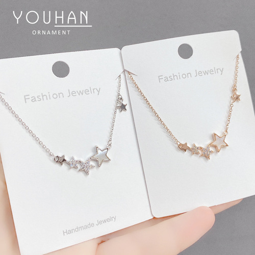 Korean style fashionable five-pointed star necklace for women, real gold-plated shell clavicle chain, niche design, light luxury necklace jewelry trend