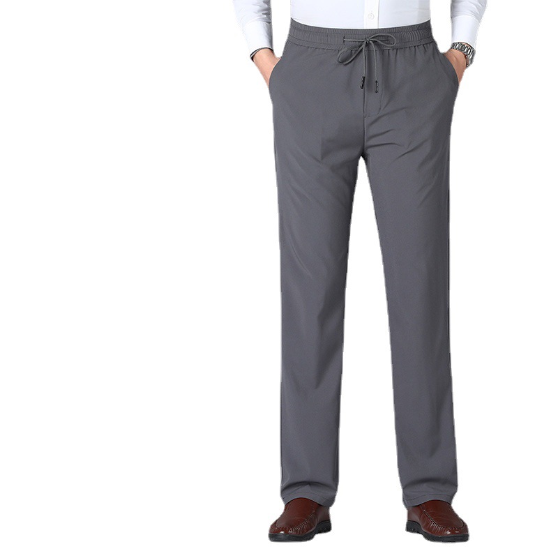 冰丝男士休闲长裤子男裤爸爸装正装西裤夏季薄款中年人宽松松紧裤