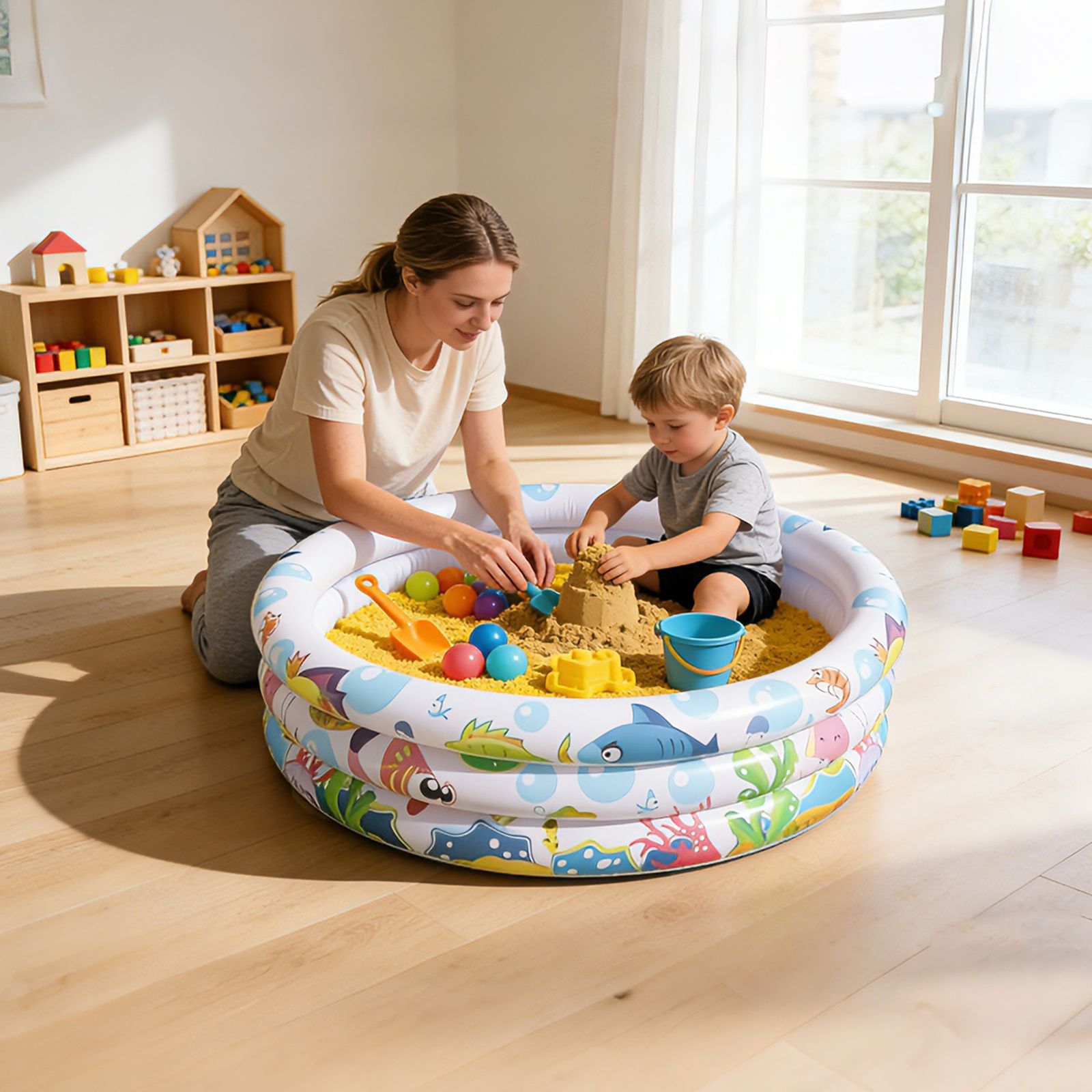 Pursuefree piscina de arena infláble piscina de pesca juego espeso interior y exterior piscina infantil juguetes piscina infláble