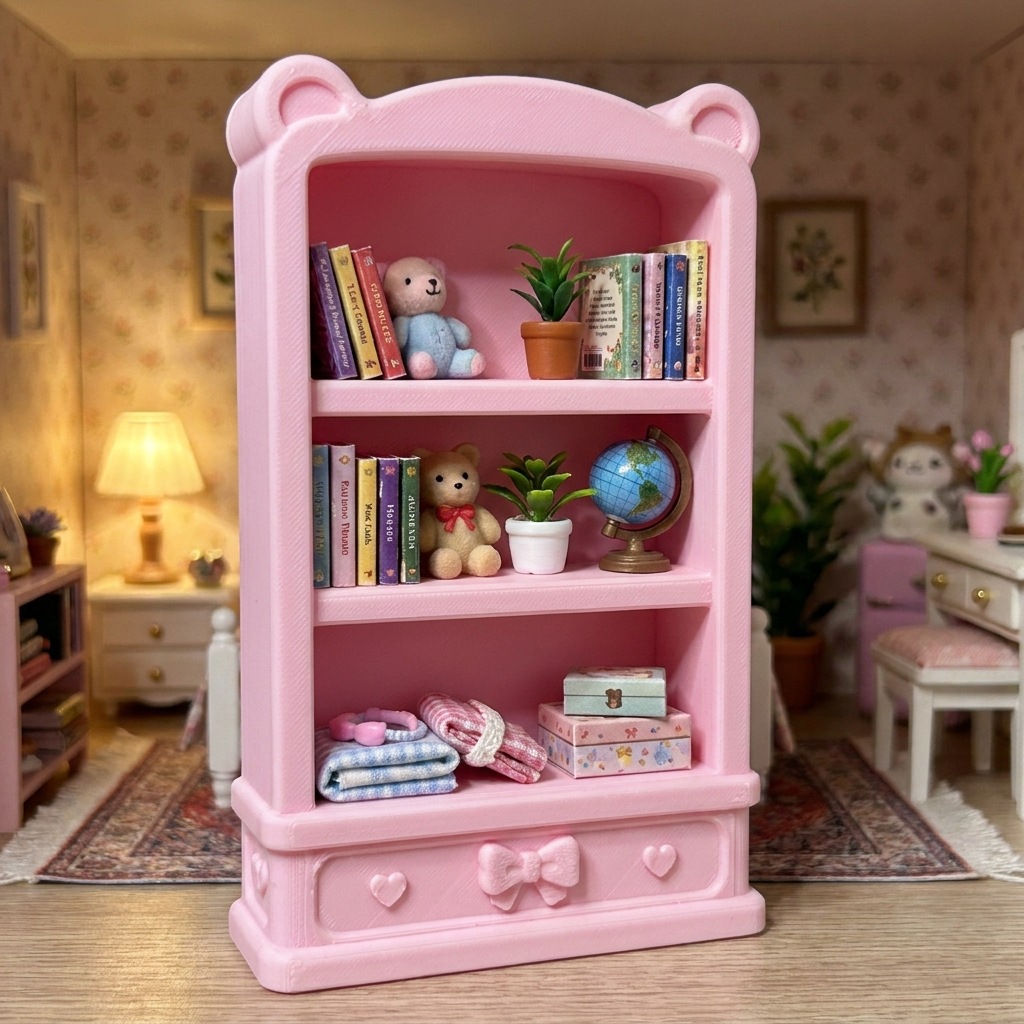 Miniature 1:12 Bear Ear Bookshelf Dollhouse Furniture Simulation Miniature Model Pretend Play Toy Ornament Decoration