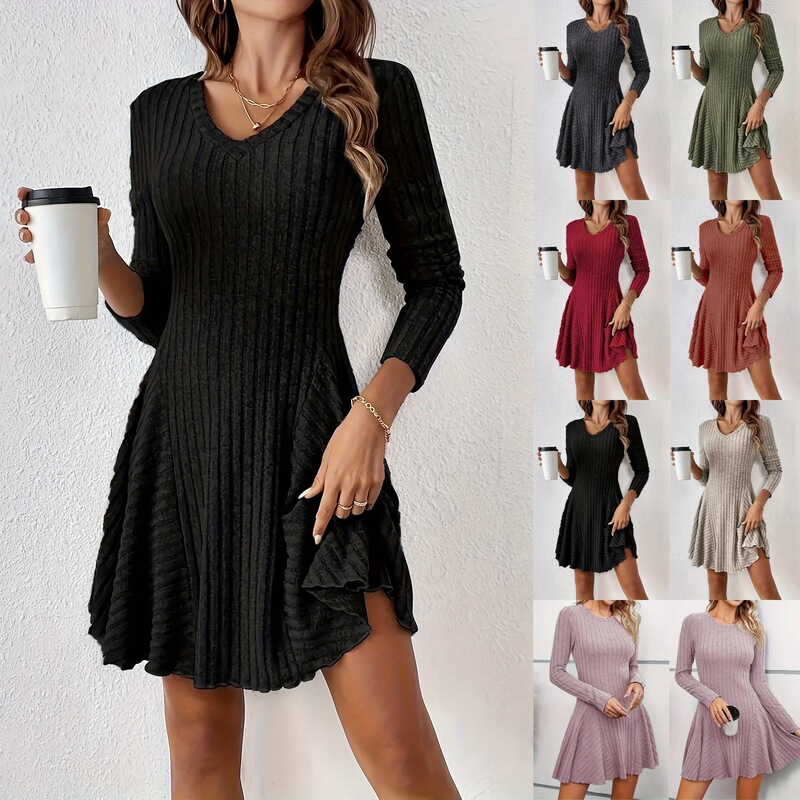 Cross-Border Popular Dress, European and American Amazon Early Autumn A-Line Style, Elegant Long-Sleeve Knitwear for Early Summer Cross-Border Popular Dress, European and American Amazon Early Autumn A-Line Style, Elegant Long-Sleeve Knitwear for Early Summer
