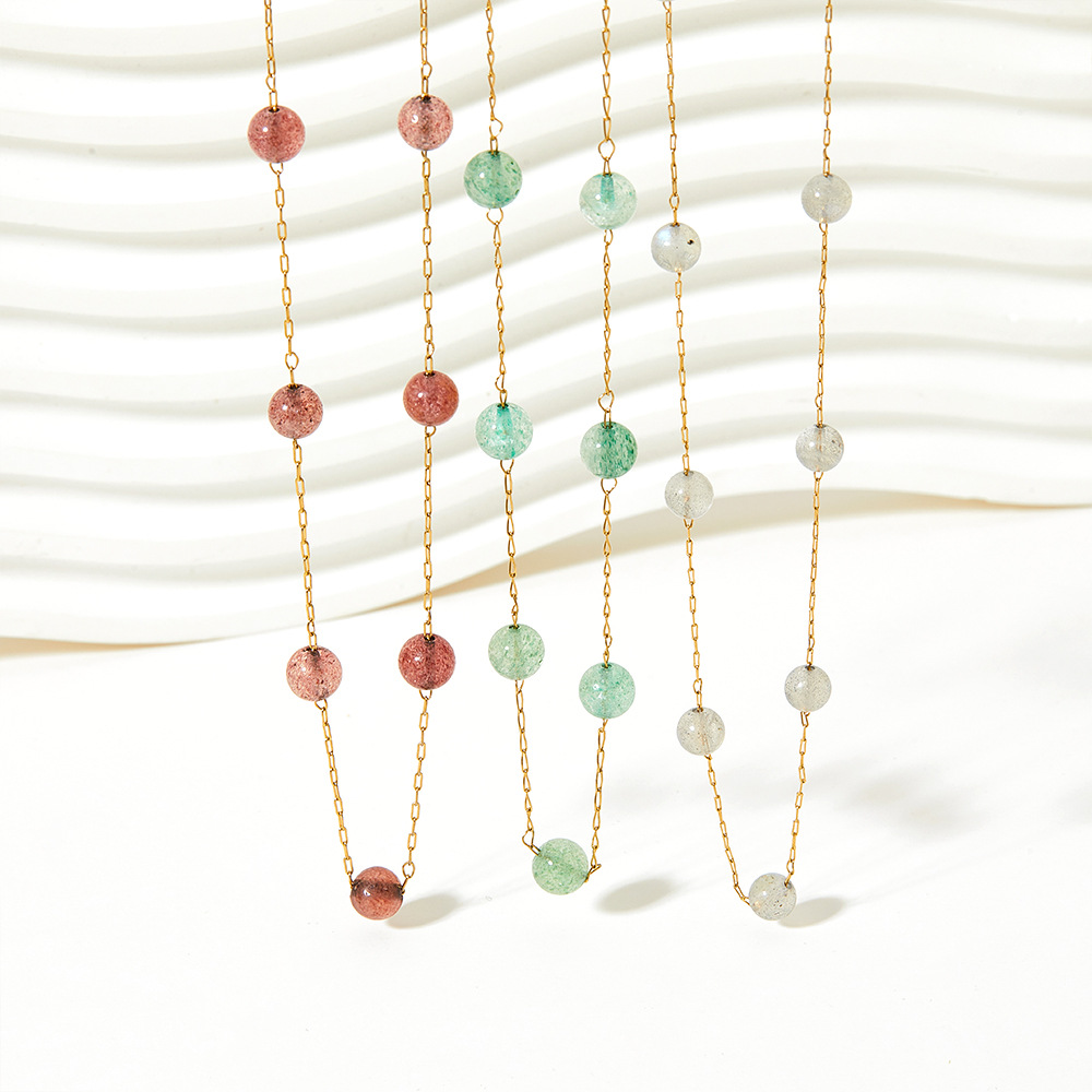 Fashion Geometric Stainless Steel Inlay Natural Stone Necklace_colorza_1