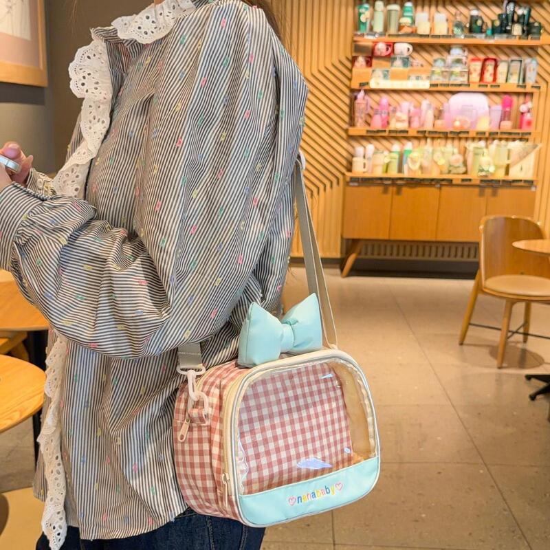 A Cute Bow-Knot Bag with a Hazy Atmosphere and Cherry Pink Plaid Pattern, Perfect for Campus Aesthetics and Everyday Travel A Cute Bow-Knot Bag with a Hazy Atmosphere and Cherry Pink Plaid Pattern, Perfect for Campus Aesthetics and Everyday Travel