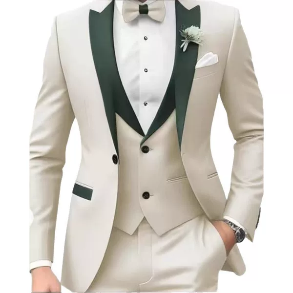 Cross-Border Men's Business Formal Suit Three-Piece Slim-Fit Lapel Color-Blocked High-End Suit for Parties and Banquets