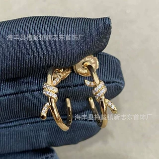 高版本厚镀18K金蝴蝶结耳钉女绳结带钻交叉镶钻耳环耳饰批发直播