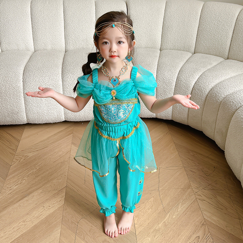 Children's Costume Set Fairy Tale Aladdin Costume Girls Show Show Sleeveless Jasmine Princess Dress Children's Costume Set Fairy Tale Aladdin Costume Girls Show Show Sleeveless Jasmine Princess Dress