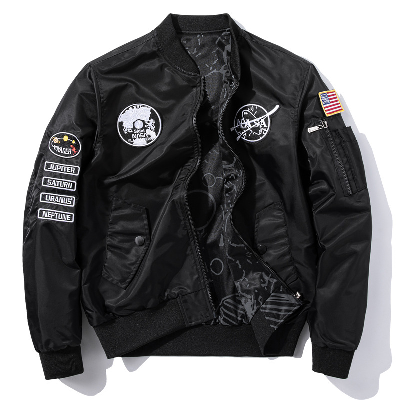 Transfronteriza AliExpress Otoño Nueva NASA Charretera bordada capa de doble cara uniforme de béisbol marca de moda chaqueta de piloto