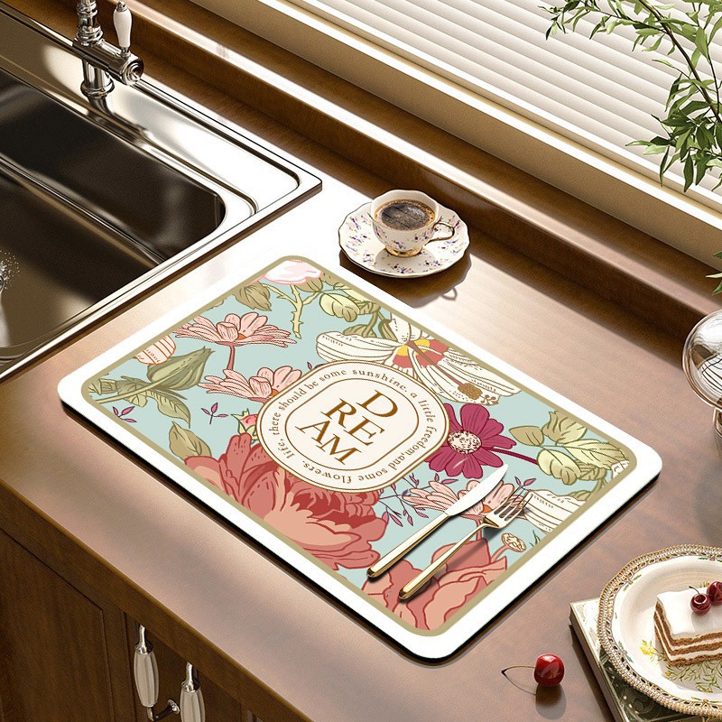 Mesa de cocina de estilo europeo y americano Placa de tazón Taza estera de drenaje Barra de aislamiento estera vintage mesa de té absorbente desechable tecnología paño