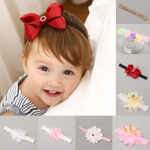 甜美儿童花朵蕾丝发带 猫耳朵皇冠弹力头带 水钻网纱蝴蝶结发带