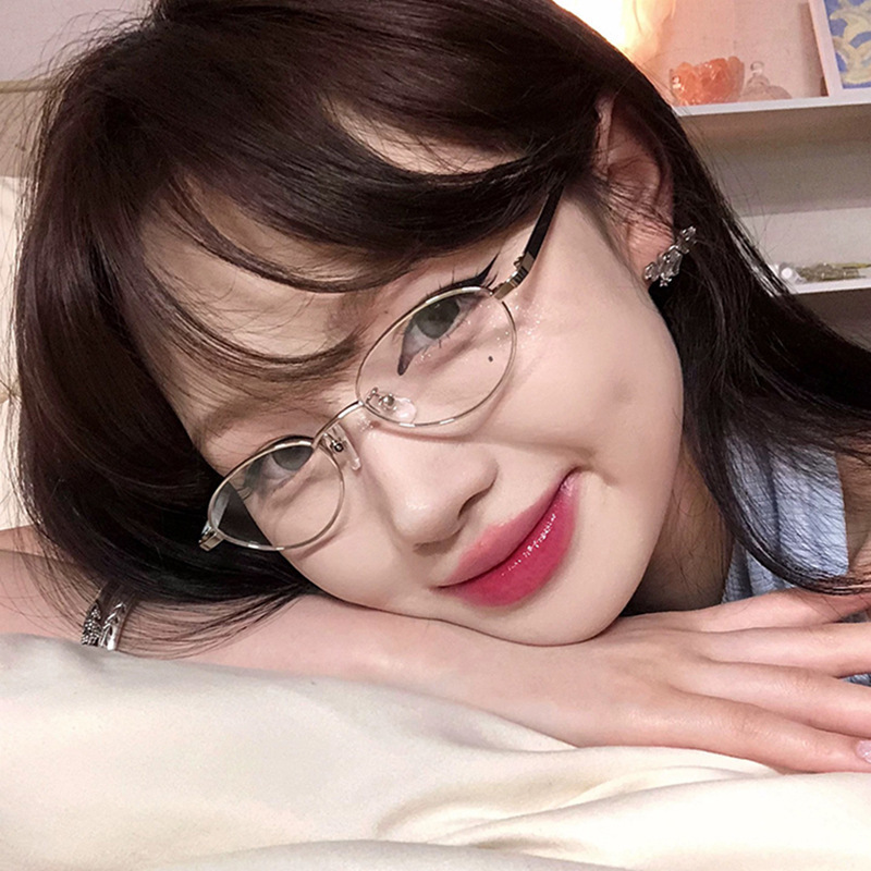 纯欲高智感金丝近视眼镜女日韩复古金属椭圆书呆子小框素颜平光镜|undefined