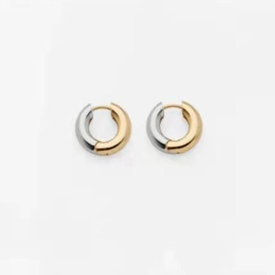 网红同款celi法式金属质感厚实钛钢镀真金圈形HOOP圈耳环 间金|ms