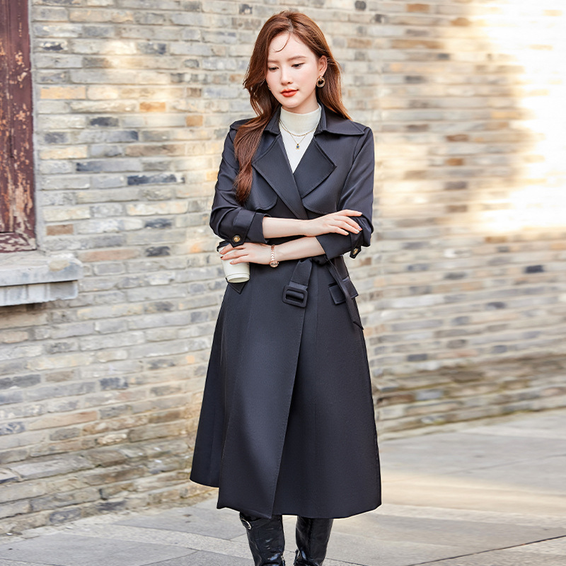 Trench classico color cachi da donna – Cappotto in stile britannico di media lunghezza con cintura (fucsia/cachi/nero, S-3XL)_voghion.com