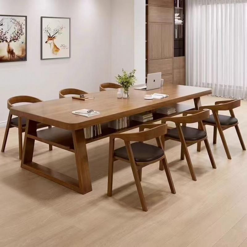 Double-Layer Solid Wood Large Long Desk Living Room Double Study Table Modern Simple Home Computer Desk Reading Table Workbench