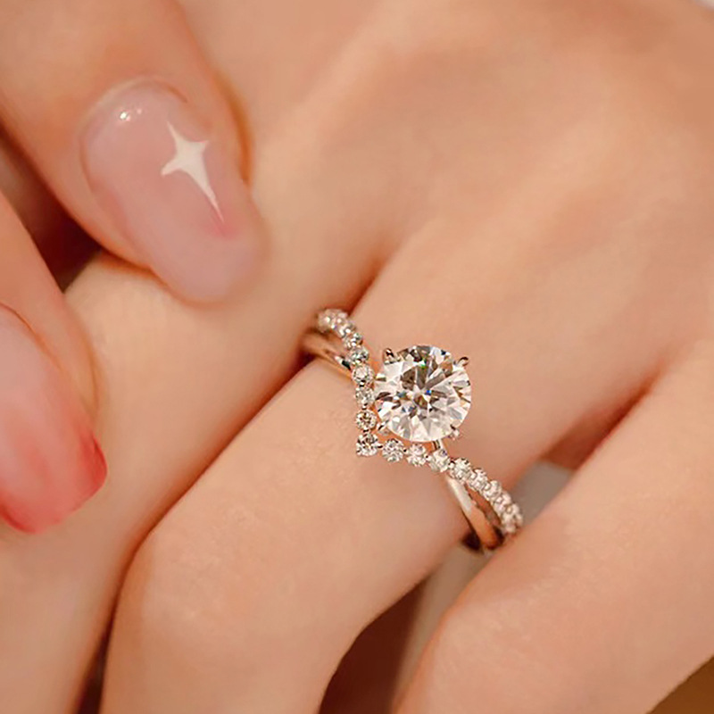 Simulated Diamond Ring, Diamond Fake Ring, Female Engagement Proposal, Wedding Ring, Pair Ring, Closed Mouth Empty Support, Open Couple Wedding Ring