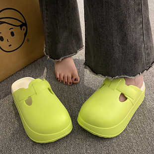 Baotou Slippers Women's Summer Outer Wear Shit-like Flat Bucken Slippers Casual Fashion Color-matching Soft Bottom Beach Sandals