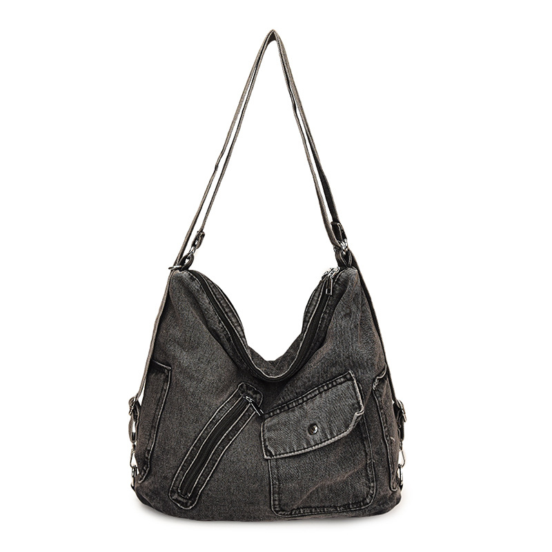 Bolso Tote de mezclilla retro americano de gran capacidad para mujer nueva bolsa de mensajero de hombro de viaje de alta calidad transfronteriza