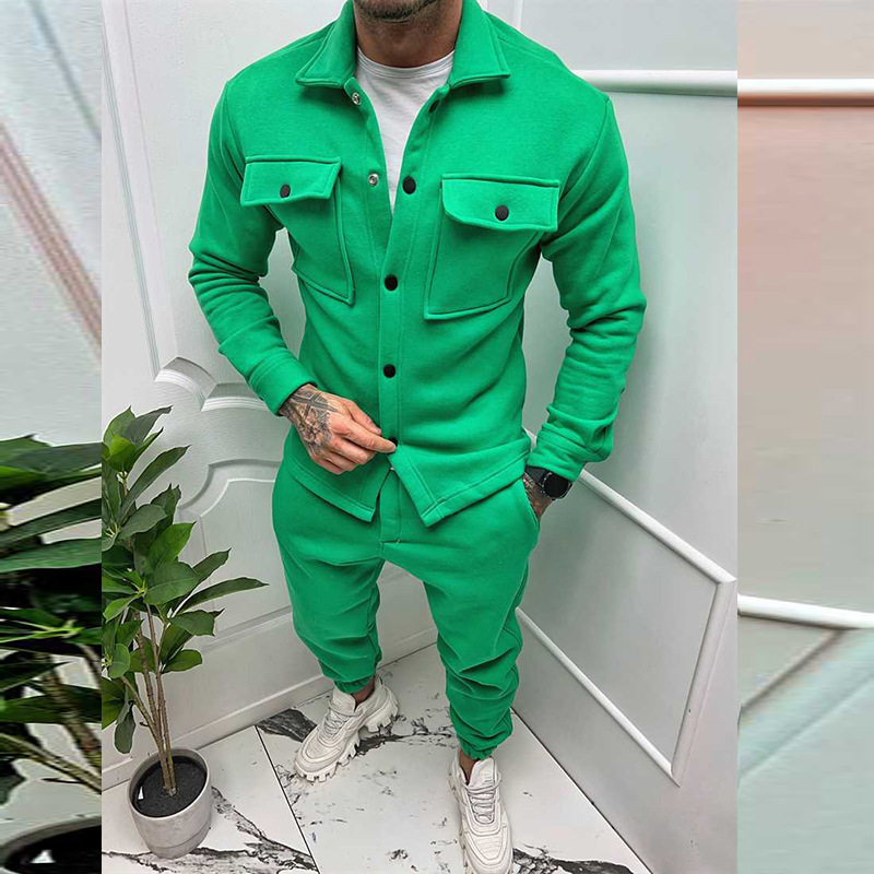 Efterår/vinterjakke Casual bukser Todelt Hot Selling Ny stil Reparationstrend Ensfarvet herremodesæt_voghion.com