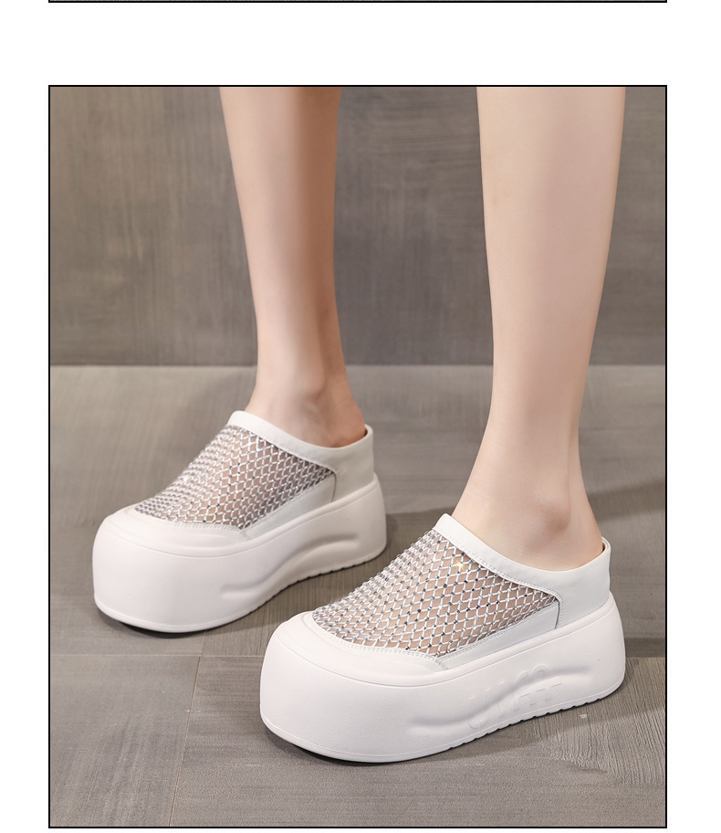 Dép sandal nữ đế dày tăng chiều cao, mũi kín đính đá rhinestone, phong cách bánh xốp mùa hè — màu đen, màu trắng chi tiết 13