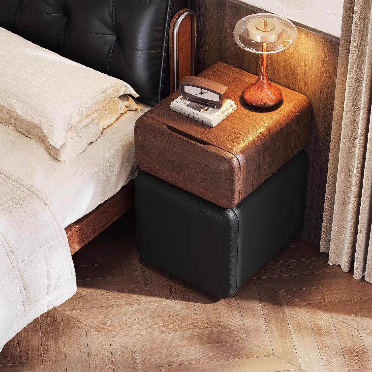 Mesa de cabecera ultra estrecha dormitorio doméstico 2026 explosión estilo medieval madera maciza pequeña cabecera estante gabinete de almacenamiento