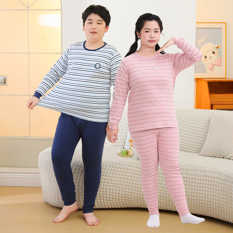 십대 뚱뚱한 어린이 순면 속옷 세트 큰 어린이 지방 확대 가을 옷과 긴 바지 잠옷 소년을위한 가정 옷