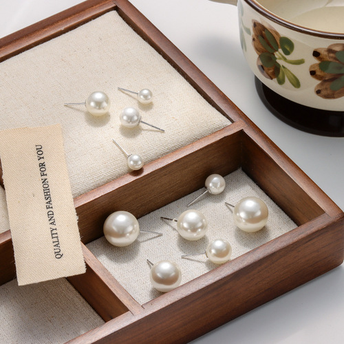 Perfect round large pearl earrings fever same style high-end S925 sterling silver earrings retro temperament pearl earrings