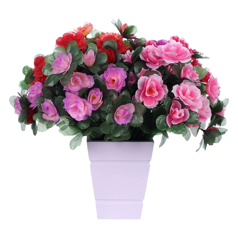 Моделирование Рододендрон Оптовая 7 Вилка Иншань Красный Поддельный Цветок Гостиная Недвижимость Торговый Центр Открытый Цветочная Кровать Украшение Проект