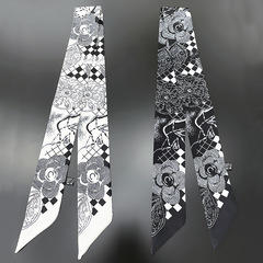 New minimalist black and white two-color women's gauze small scarf tie bag handle ribbon hair tie small neck scarf wholesale