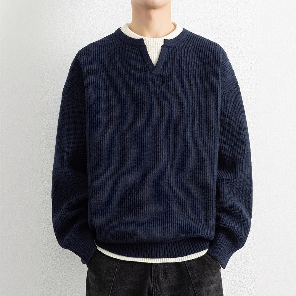 Fake Two-Piece Knitwear Men's Autumn and Winter 2025 New Retro Japanese Style Round Neck Knitwear Winter Men's Bottoming Shirt