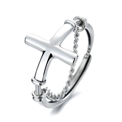Yunchaoxuan S925 sterling silver Japanese version trendy fashion cross splicing chain index finger ring open ring for men and women