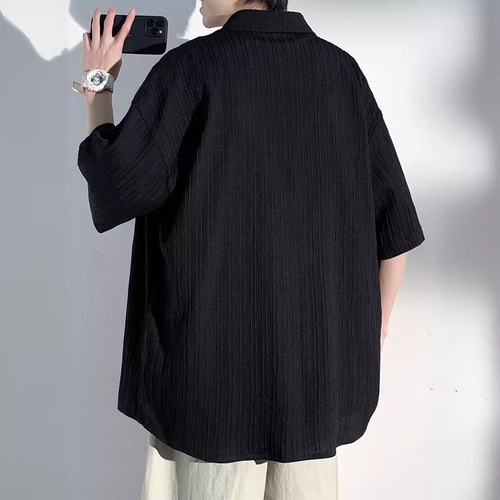 Men's summer thin short-sleeve pure color casual hip-hop cool five-point collared shirt, perfect for summer outerwear