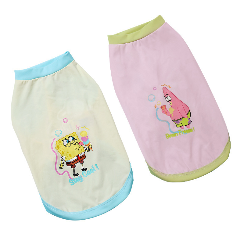Huayuan Miao Xiaoyuan SpongeBob co-marcado camisa de mascota primavera y verano delgada ropa de perro protector solar para gatos para evitar la pérdida de pelo