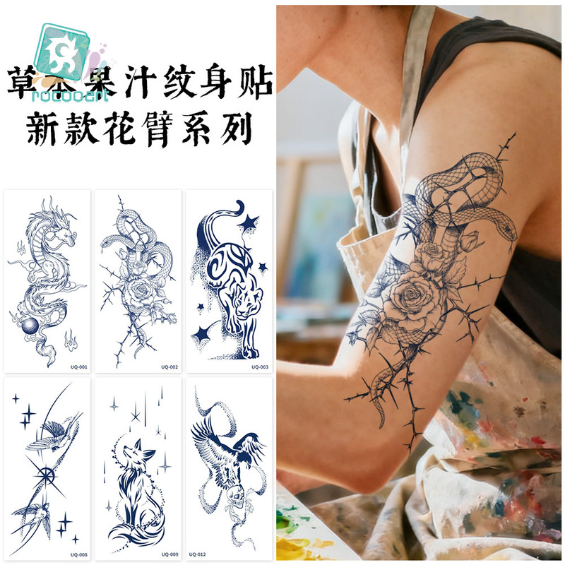 Rikalon's New Herbal Semi-Permanent Tattoo Stickers Waterproof Snake Tiger Amazon Flower Arm Tattoo Stickers Wholesale Customization