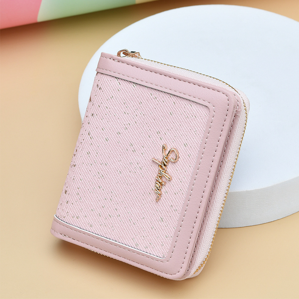 Cartera transfronteriza para mujeres nueva y fresca bolsa de tarjetas con cremallera PU pequeña bolsa de cambio plegable corta de dama alta sensación de cartera