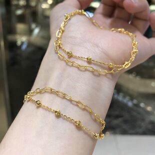 18K Gold Double Row Ab Bracelet Au750 Non-Removable Good Luck Beads Simple and Versatile Fashionable Water Shell Accessories Wholesale
