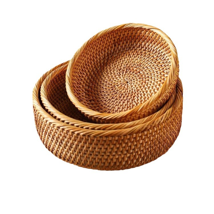 Vintage artesanal trenzado bandeja de frutas trenzada pan canasta casera cesta de desayuno cesta de picnic cesta de bocadillos cesta de postres