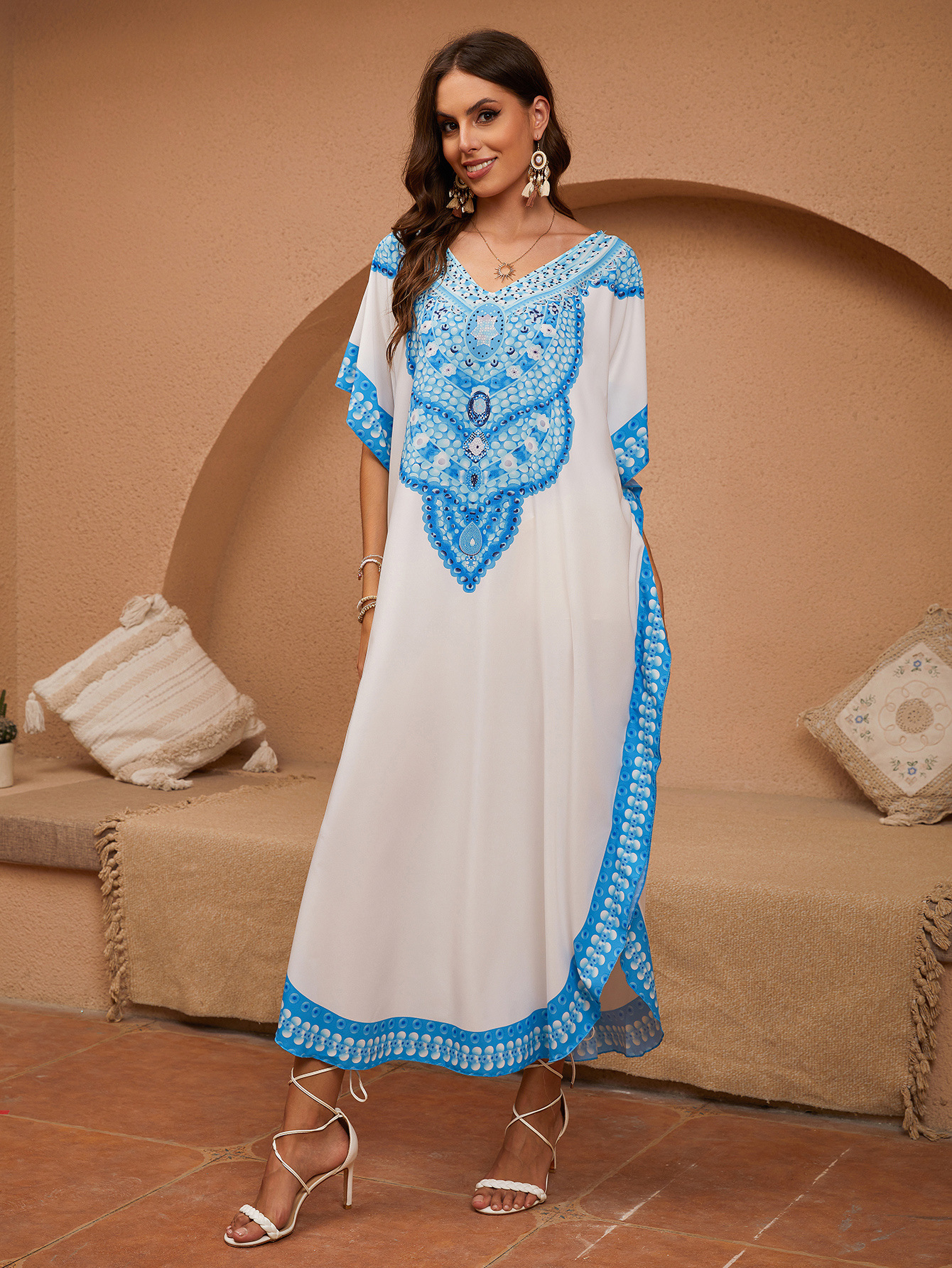 Cross-border playa blusa impresa playa vestido de vacaciones suelto bikini camiseta protector solar trajes de baño mujer 5D51