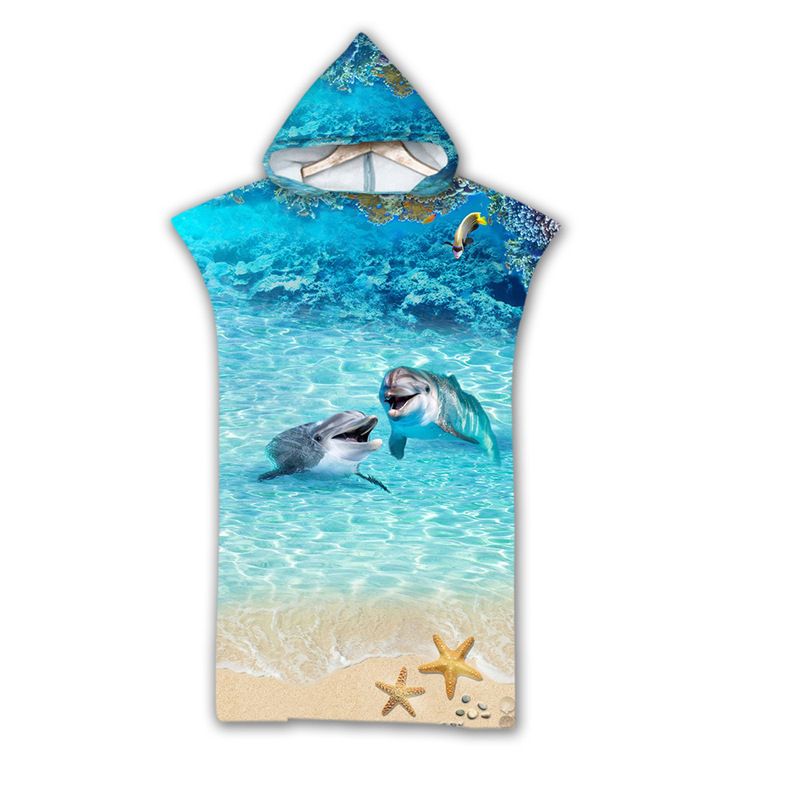 Turtle Digital Printing Beach Towel Adult Hooded Bath Towel Microfiber to Figure Marine Animals