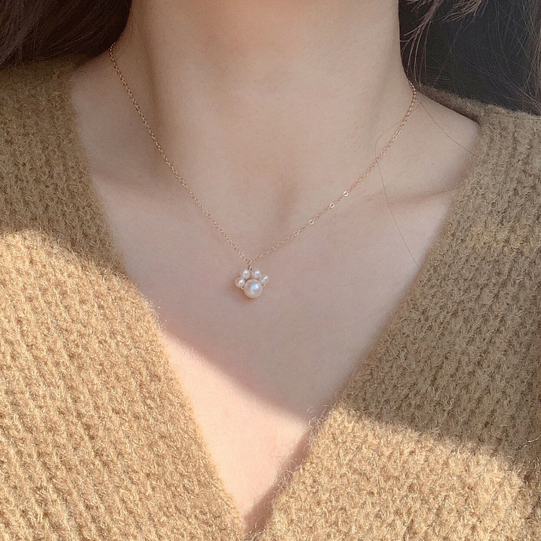 推薦 原創小貓爪天然珍珠14K包金鎖骨項鏈簡約個性氣質百搭禮物