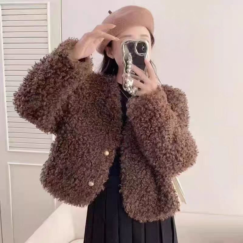 Teddy Roll Small Fragrant Imitation Lamb Wool Coat Short Autumn and Winter Fur Coat for Small Women