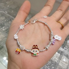 Labubu スターリングシルバーブレスレット純銀 999 新しい中国風のバブルマート銀ブレスレットガールフレンドへのギフトとして