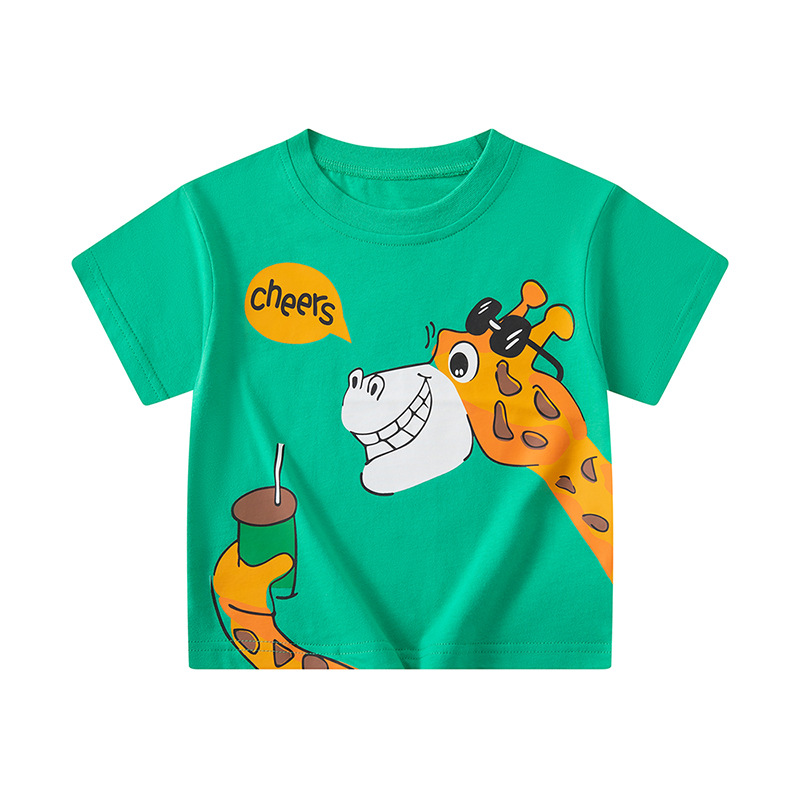 Ropa infantil transfronteriza camiseta de mangas cortas para niños verano nueva ropa de bebé dibujos animados camisas de animales al por mayor una venta a consignación