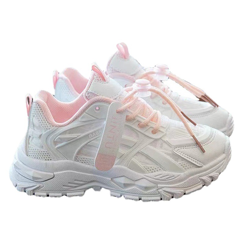 Zapatillas deportivas para niñas con malla transpirable, estilo 'dad shoes', nuevas zapatillas blancas versátiles para niños 2025, zapatillas casuales de malla para estudiantes de primaria.